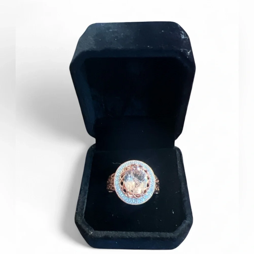 Peach Morganite Ring Rose‎ Gold Plated Filigree .925 Silver Tested US Size 11